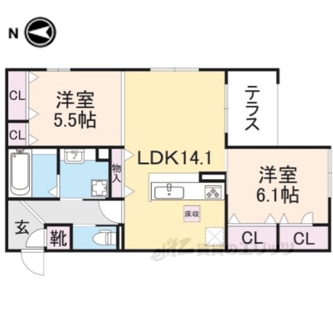 枚方市伊加賀西町のアパートの間取り