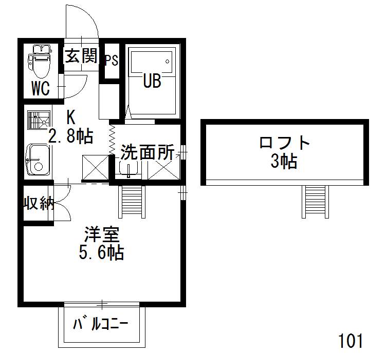 福山市東深津町のアパートの間取り