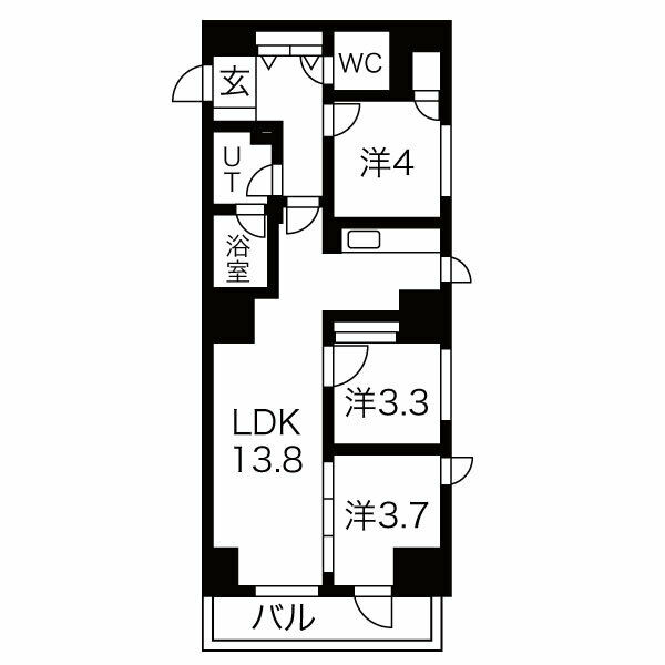 札幌市東区北四十条東のマンションの間取り