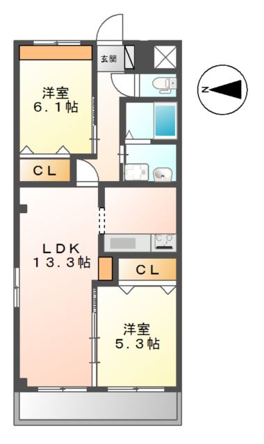 行橋市大字下検地のアパートの間取り