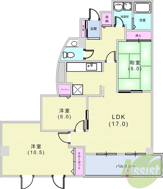 芦屋市松ノ内町のマンションの間取り