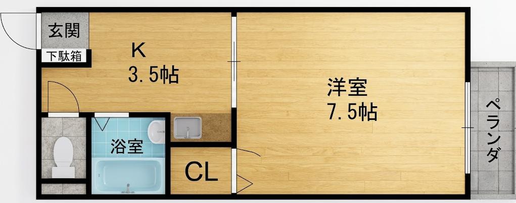 阪急今津線 阪神国道駅 徒歩5分 3階建 築31年の間取り写真