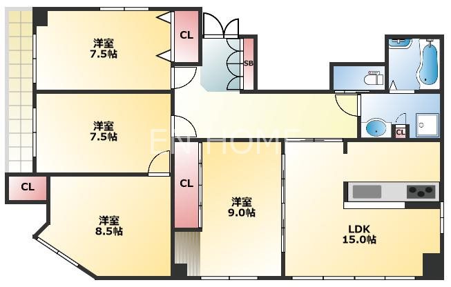 大阪市浪速区元町のマンションの間取り