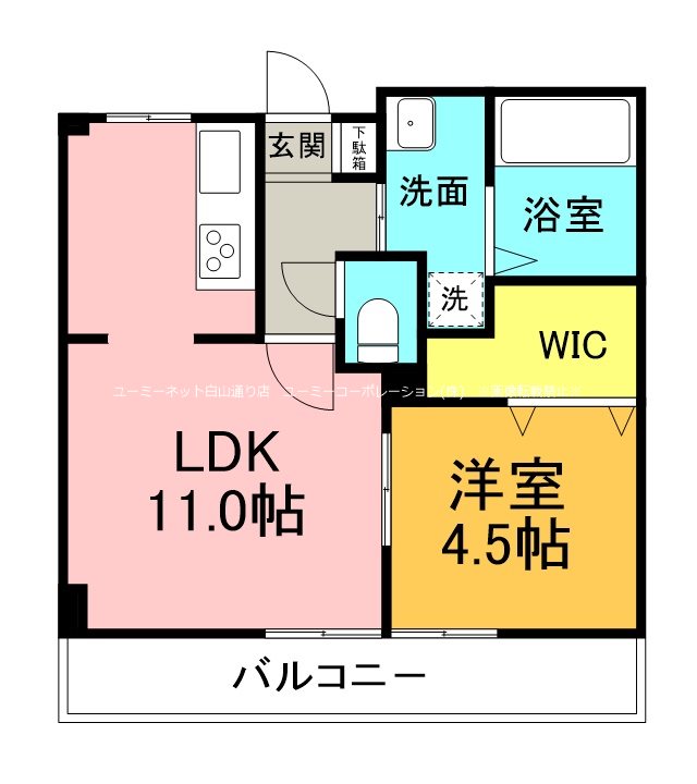 熊本市西区蓮台寺のマンションの間取り