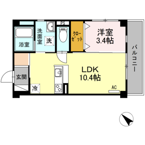 広島市西区己斐本町のアパートの間取り