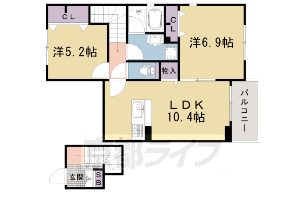 京都市右京区山ノ内宮前町のアパートの間取り