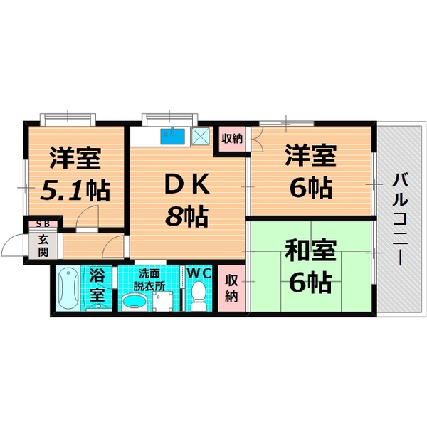 守口市南寺方東通のマンションの間取り