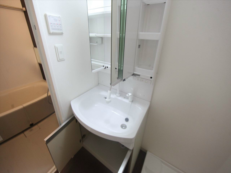 洗面設備　脱衣所　独立洗面台（シャンプードレッサー付）収納スペース有