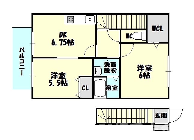 ＪＲ篠栗線 原町駅 徒歩10分 2階建 築20年の間取り写真