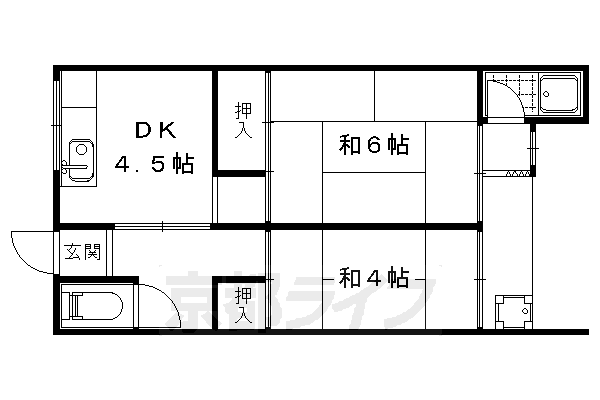 京都市右京区太秦八反田町のアパートの間取り