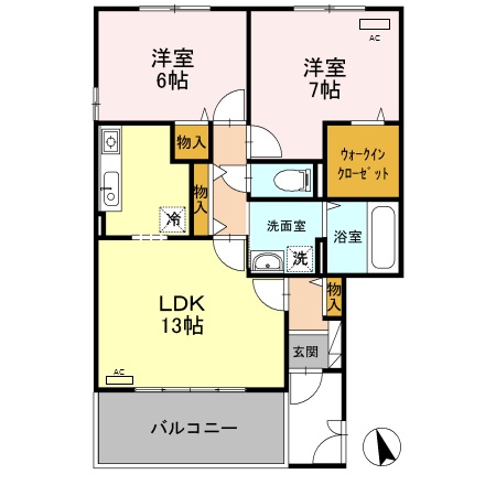 福山市新涯町のアパートの間取り