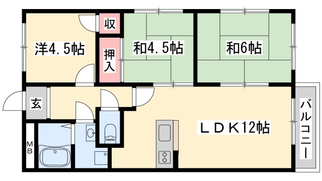 姫路市北平野のマンションの間取り