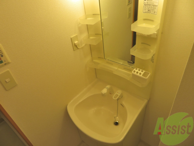 洗面設備　洗面化粧台は脱衣所内に、身だしなみはこちらで