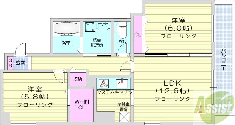 札幌市電 東屯田通駅 徒歩5分 9階建 築23年の間取り写真