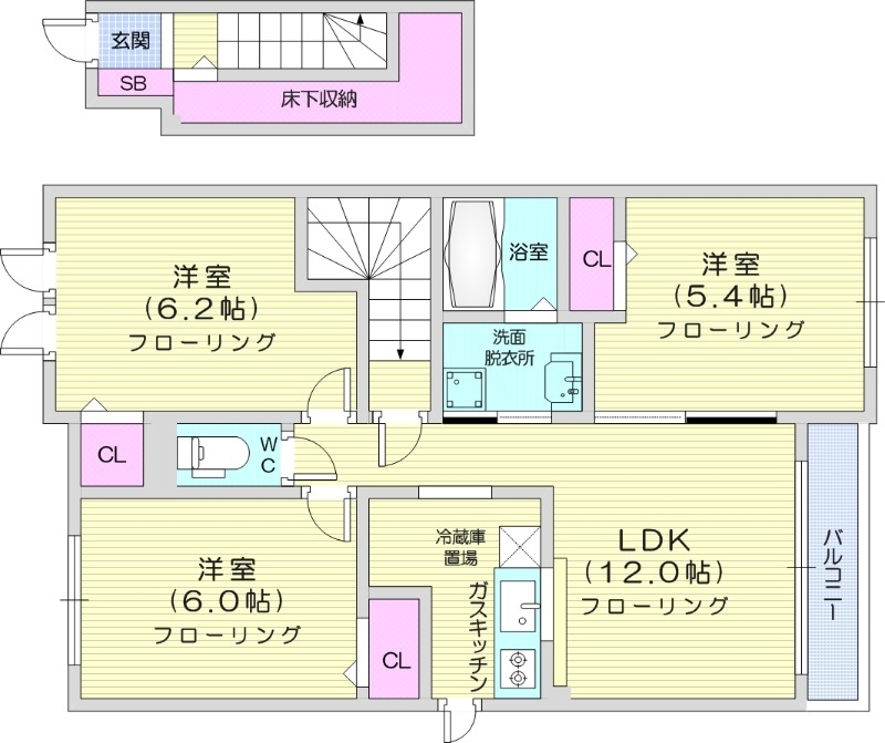 石狩郡当別町六軒町のアパートの間取り