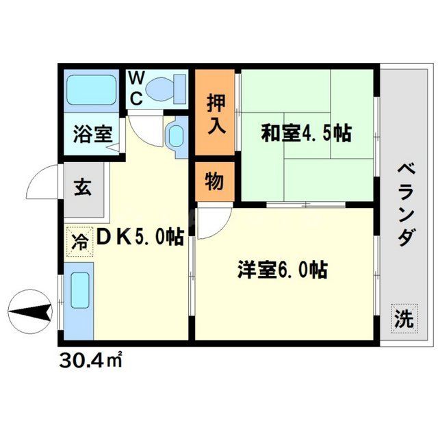 【箕面市粟生間谷東のアパートの間取り】