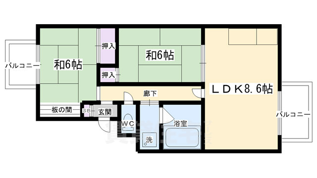 京都市左京区山端滝ケ鼻町のマンションの間取り