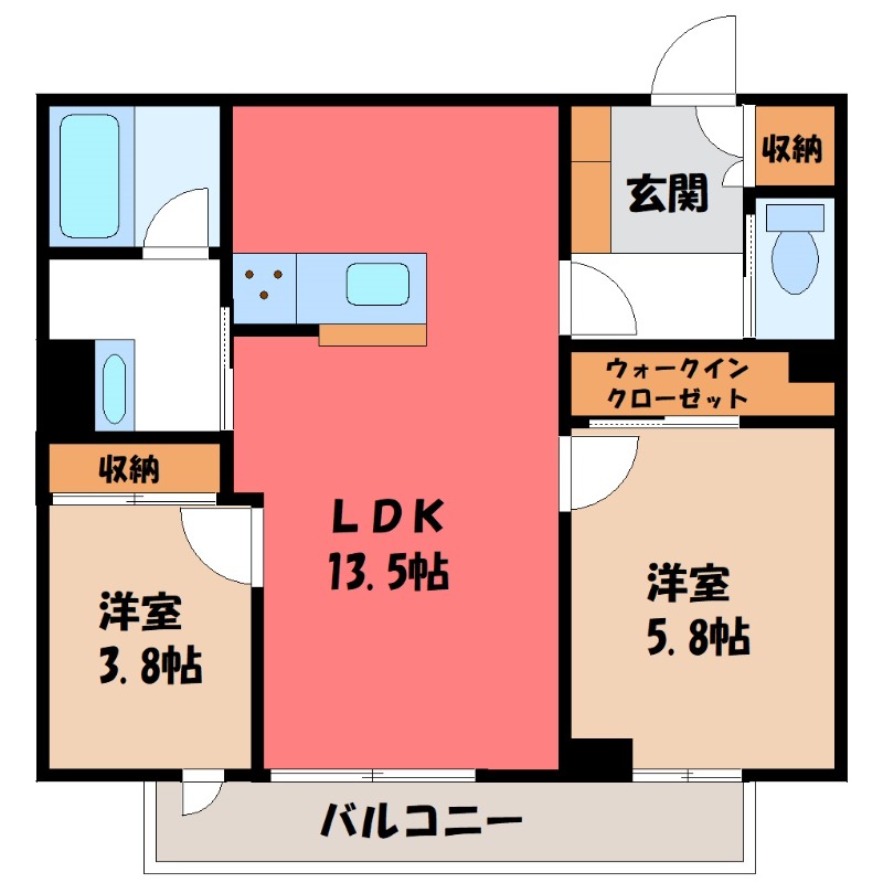 小山市西城南のアパートの間取り