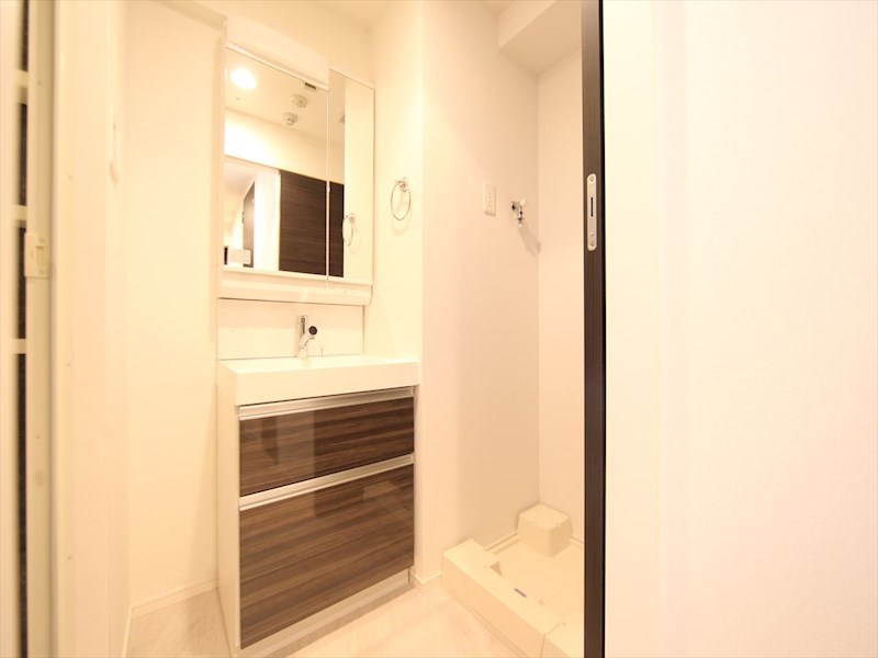 洗面設備　脱衣所　独立洗面台（シャンプードレッサー付）収納スペース有