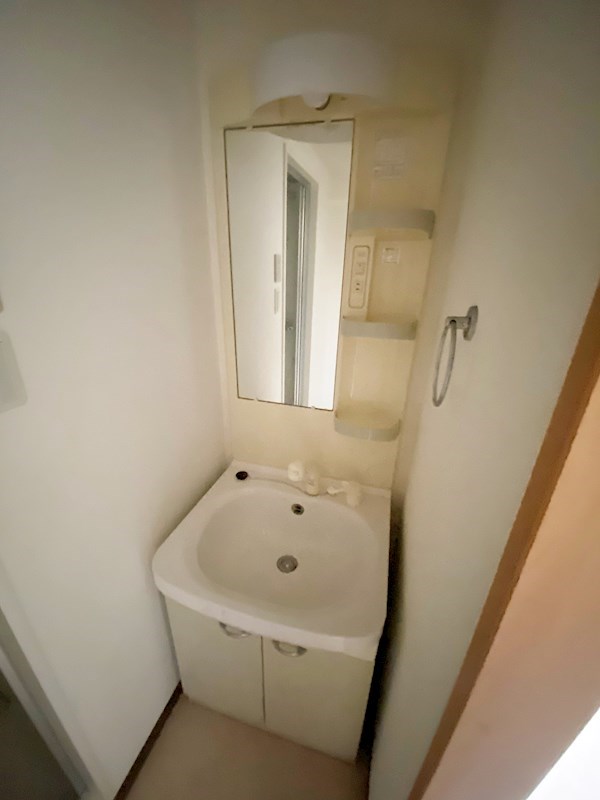 洗面設備　独立洗面台、小物を置くことができて便利です