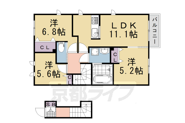 京都市西京区嵐山谷ケ辻子町のアパートの間取り