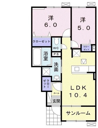 柳川市大和町栄のアパートの間取り