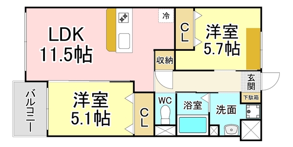 【北九州市門司区西海岸のマンションの間取り】