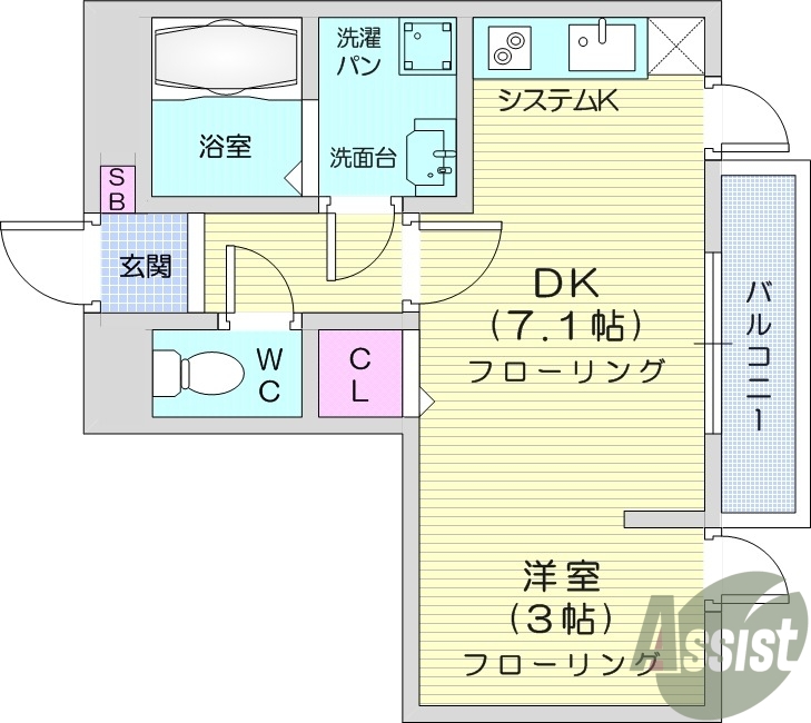 仙台市若林区なないろの里のアパートの間取り