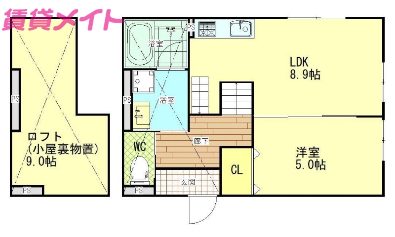 鈴鹿市西條町のアパートの間取り