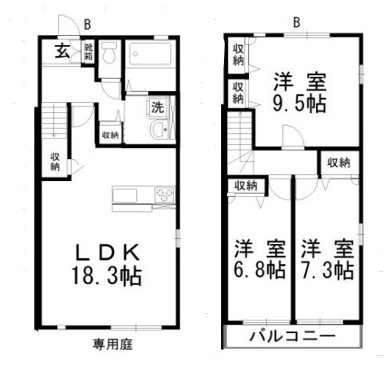 メゾネットWAKEの間取り