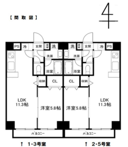 岡山市南区新保のマンションの間取り