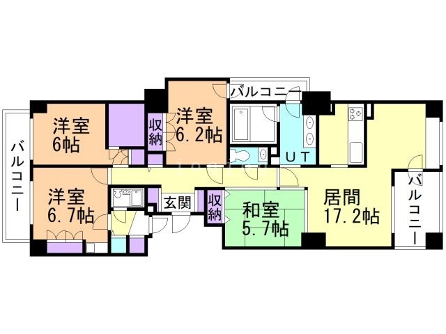 札幌市中央区南三条西のマンションの間取り