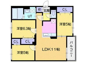 札幌市厚別区厚別西一条のマンションの間取り