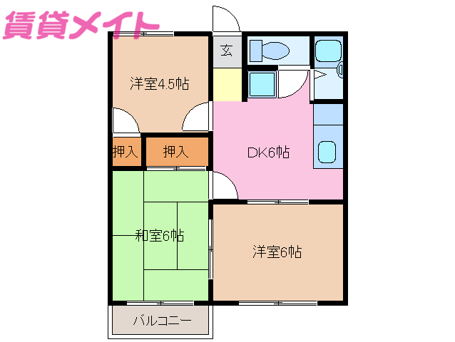 津市高茶屋小森町のアパートの間取り