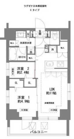 中央区日本橋堀留町のマンションの間取り