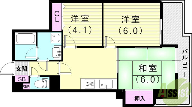 神戸市兵庫区湊川町のマンションの間取り