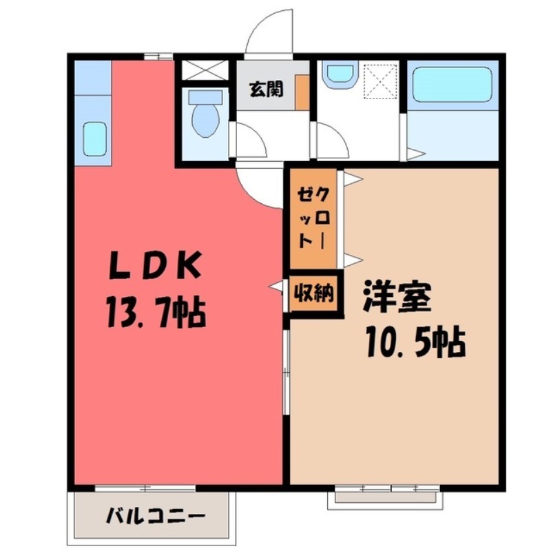 下都賀郡壬生町大字安塚のアパートの間取り