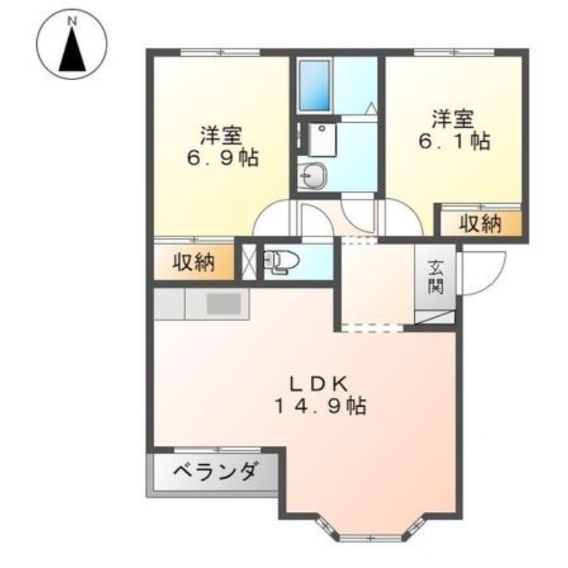 【倉敷市玉島阿賀崎のアパートの間取り】