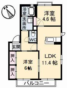 高松市香川町川東上のアパートの間取り