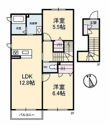 岡山市北区舟橋町のアパートの間取り