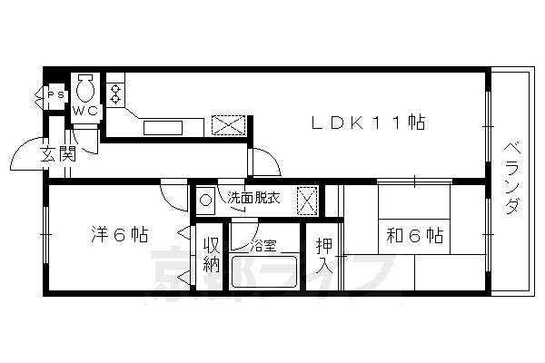 【京都市右京区常盤一ノ井町のマンションの間取り】