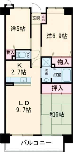 京都市西京区松室吾田神町のマンションの間取り