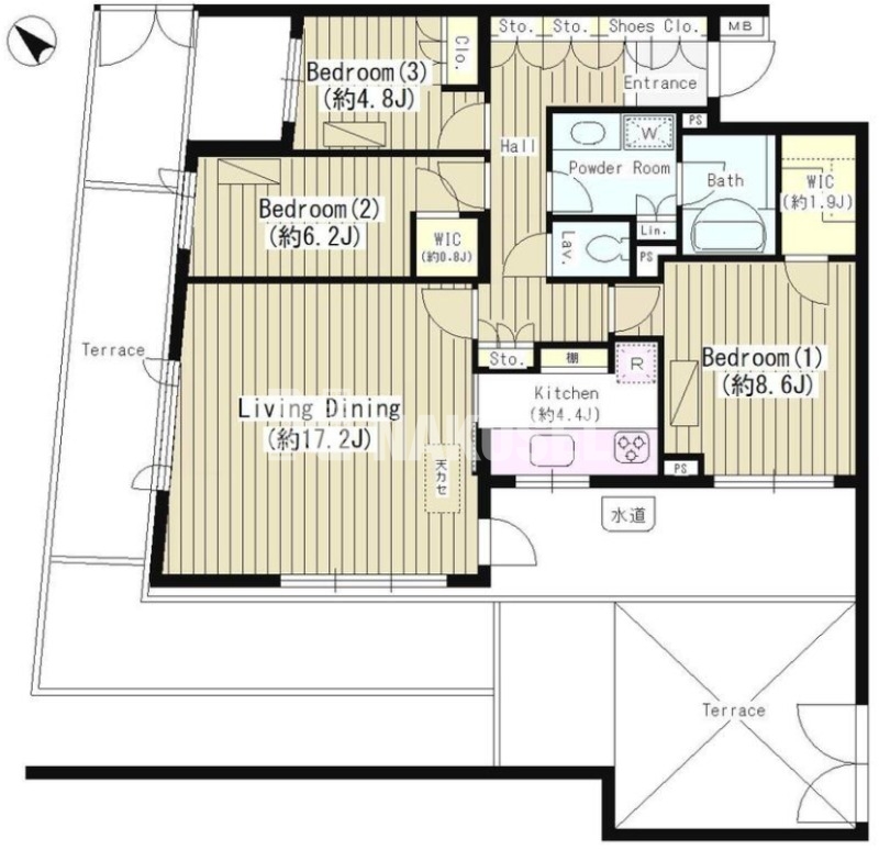 世田谷区下馬のマンションの間取り