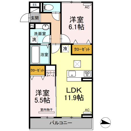 福山市御幸町大字上岩成のアパートの間取り