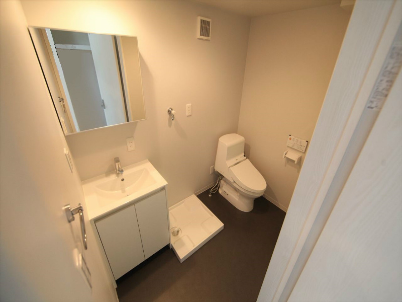 洗面設備　脱衣所　独立洗面台（シャンプードレッサー付）収納スペース有