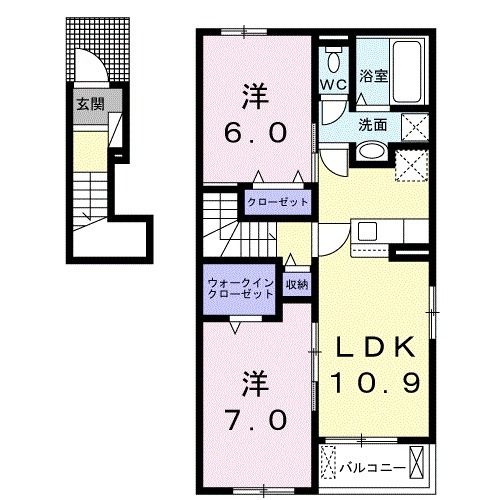 筑後市大字長浜のアパートの間取り