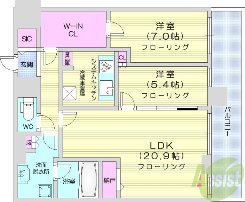 札幌市北区北八条西のマンションの間取り