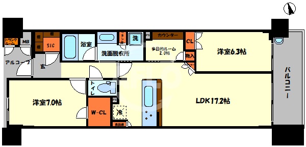 大阪市浪速区湊町のマンションの間取り