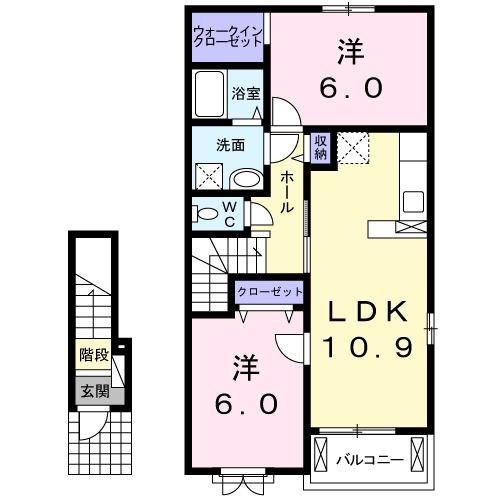 大崎市鹿島台木間塚のアパートの間取り