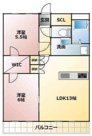 熊本市中央区九品寺のマンションの間取り